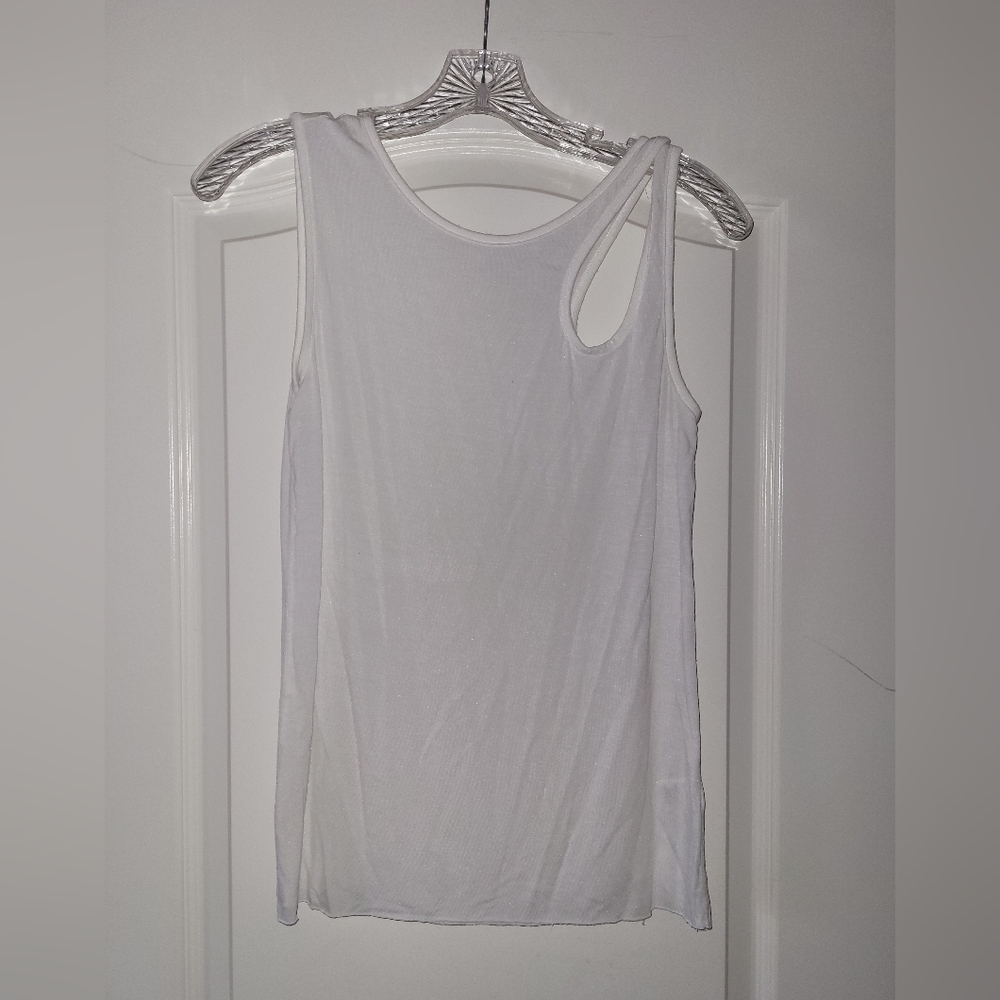 Bailey 44 White Sheer Tank Top with Keyhole on Shoulder